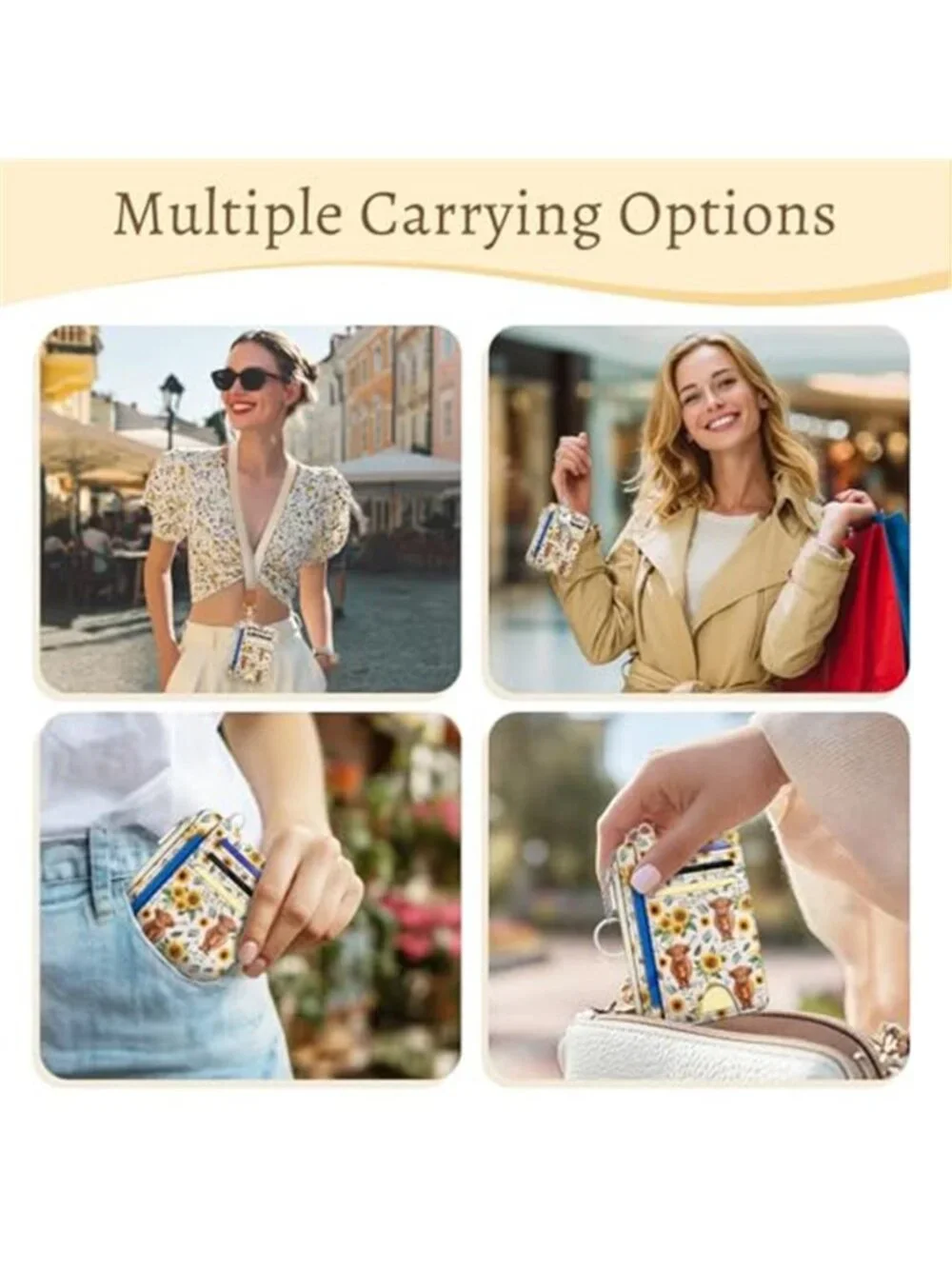 Highland Cow Sunflower Floral RFID Womens Slim Wallet Card Holder Coin Purse